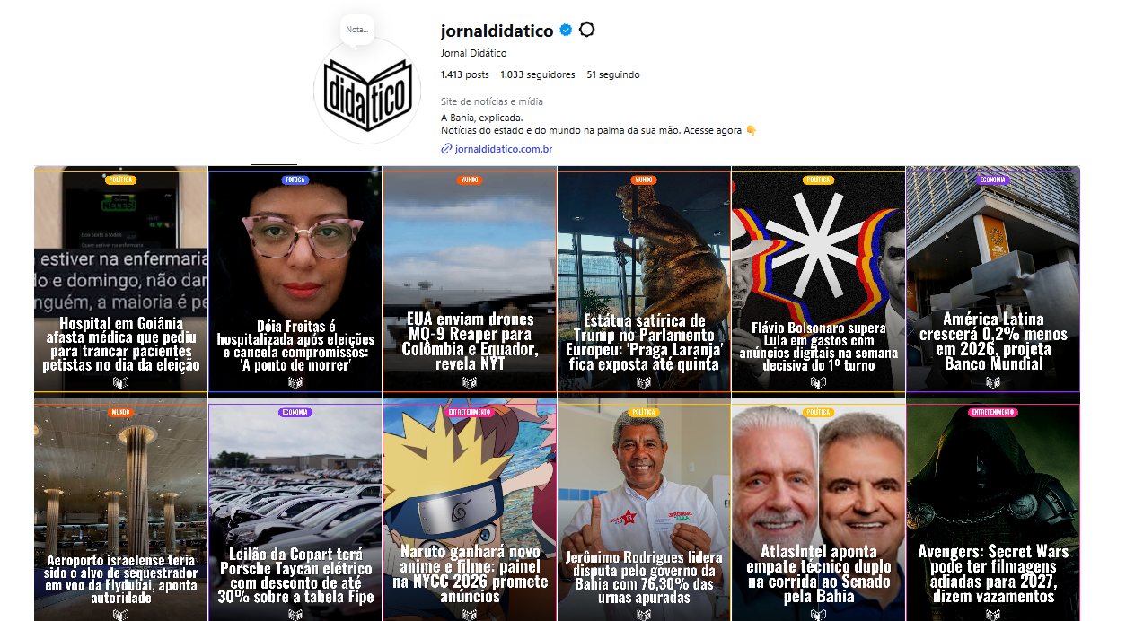Perfil @jornaldidatico no Instagram com a grade de cards